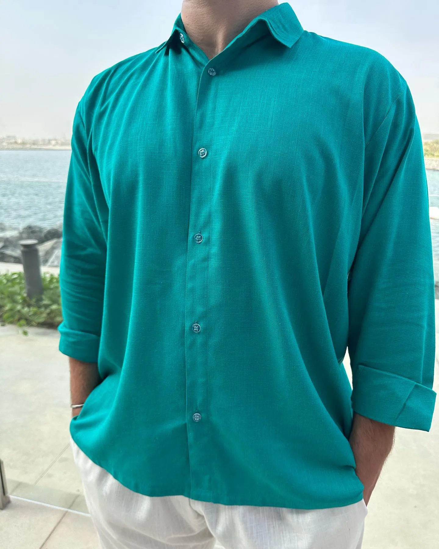 100% Linen Summer shirt sea green custom