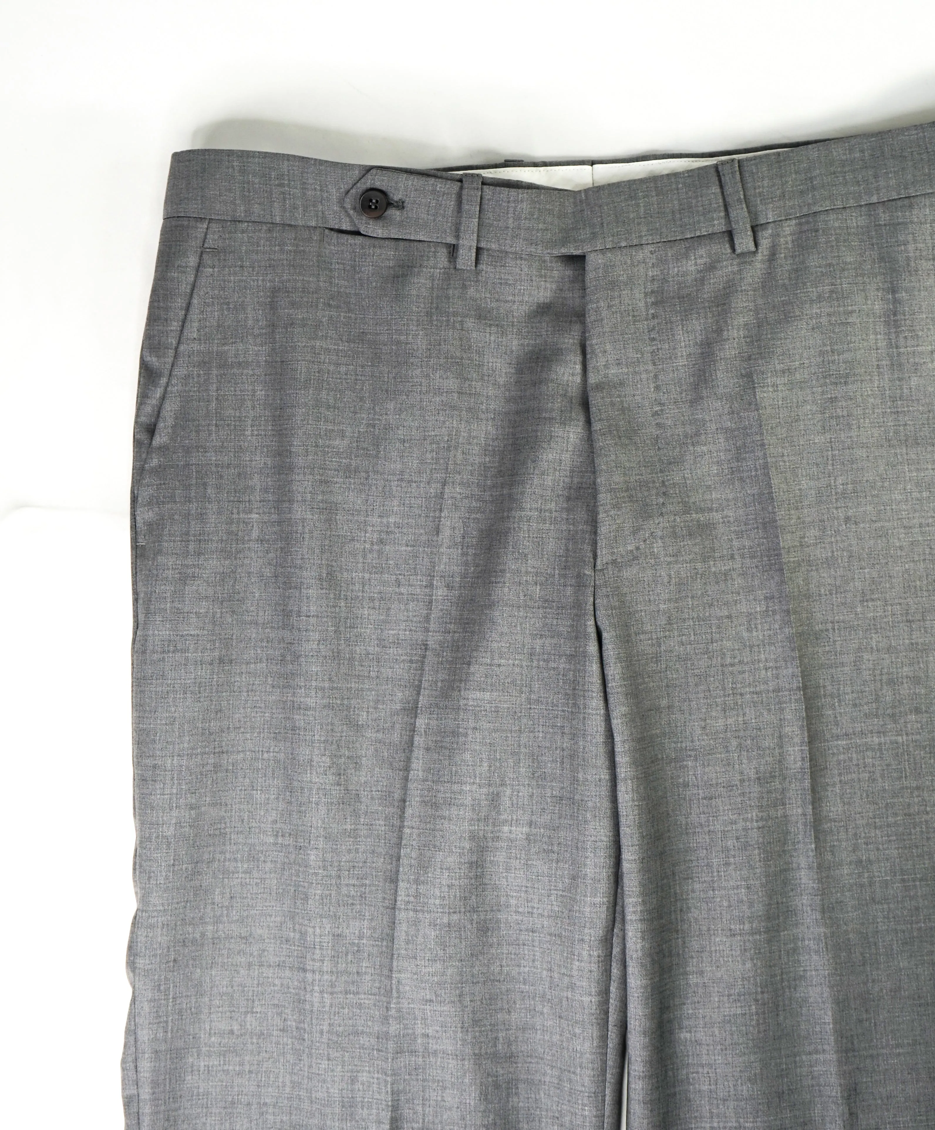 $495 EIDOS - "ELONGATED WAIST TAB" Gray Pure Wool Dress Pants - 36W