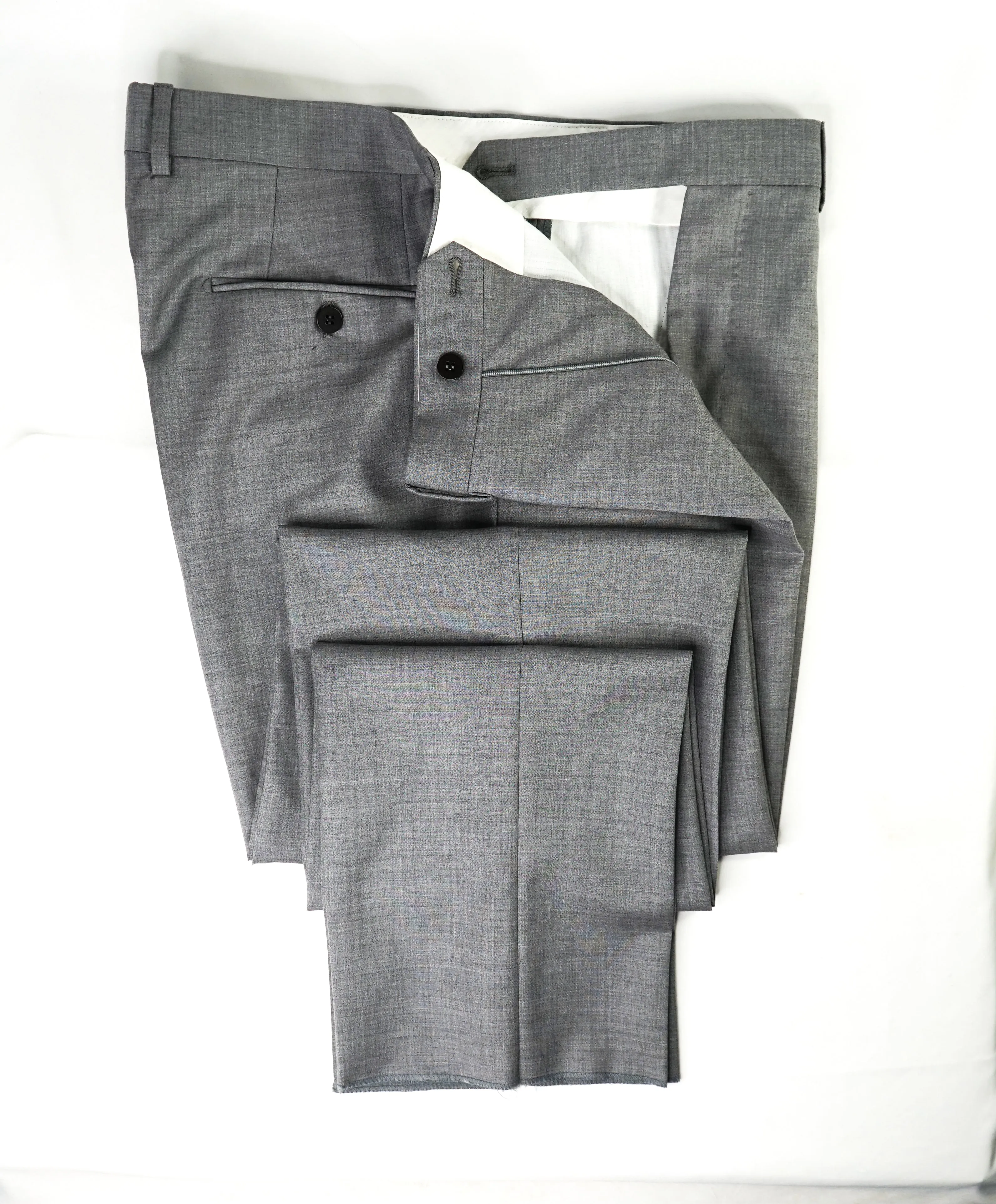 $495 EIDOS - "ELONGATED WAIST TAB" Gray Pure Wool Dress Pants - 36W