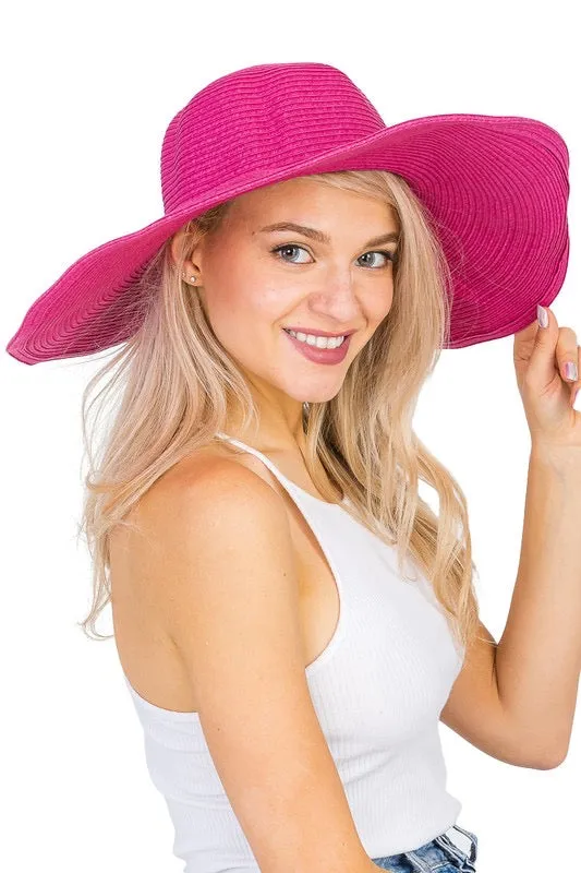 6" Wide Wired Brim Sun Hat in Hot Pink