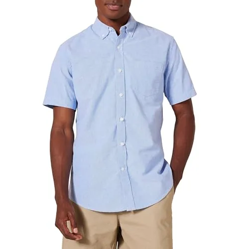 Amazon Essentials Men's Regular-Fit Short-Sleeve Pocket Oxford Shirt, Blue, X-Small