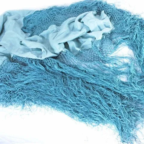 Antique Pale Aqua Silk Shawl Fringe 1920S