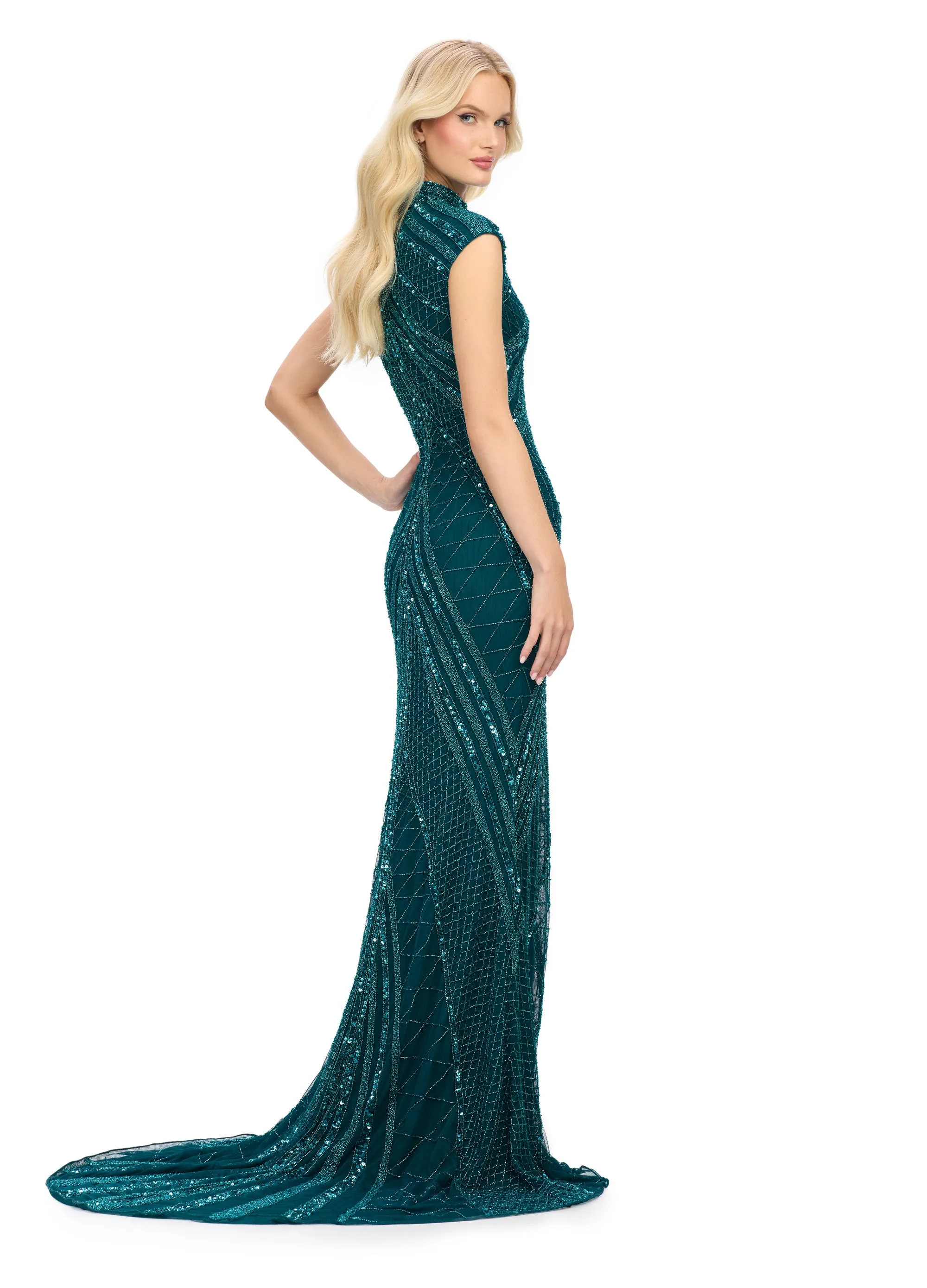 Ashley Lauren 1624 Long Prom Dress Beaded Evening Gown Slit Formal Pageant