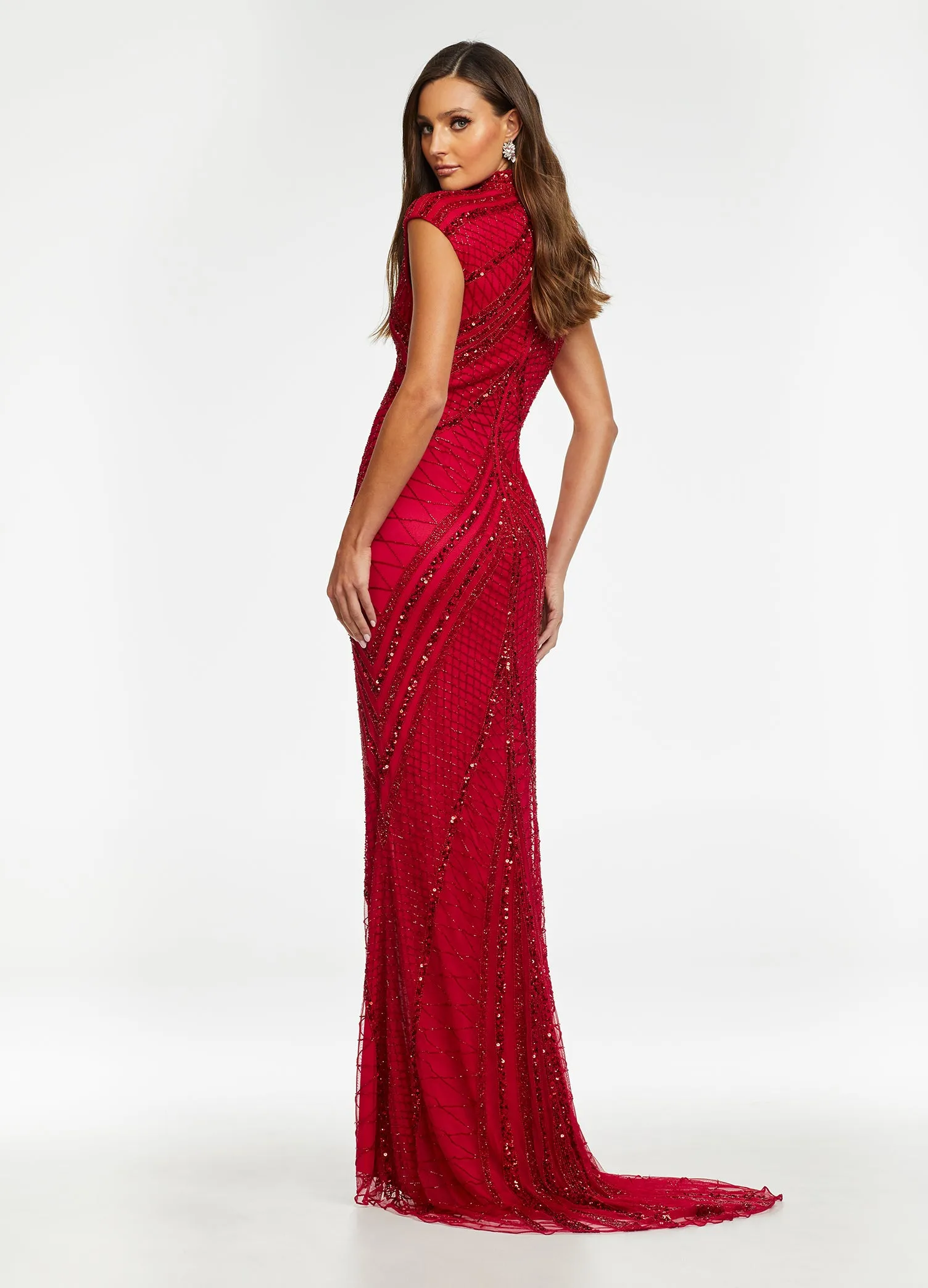 Ashley Lauren 1624 Long Prom Dress Beaded Evening Gown Slit Formal Pageant