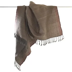 Avani Wild Silk Shawl in Frosted Slate Grey with Copper Border