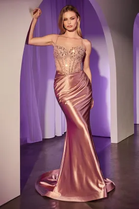 Beaded Satin Sleeveless Gown by Ladivine CC8884