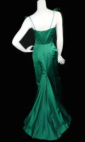 Beautiful Designer Oleg Cassini Green Satin Vintage Dress