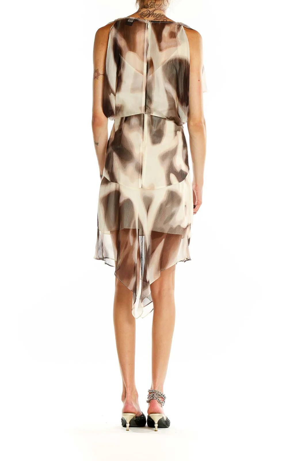 Beige Abstract Print Flowy Dress