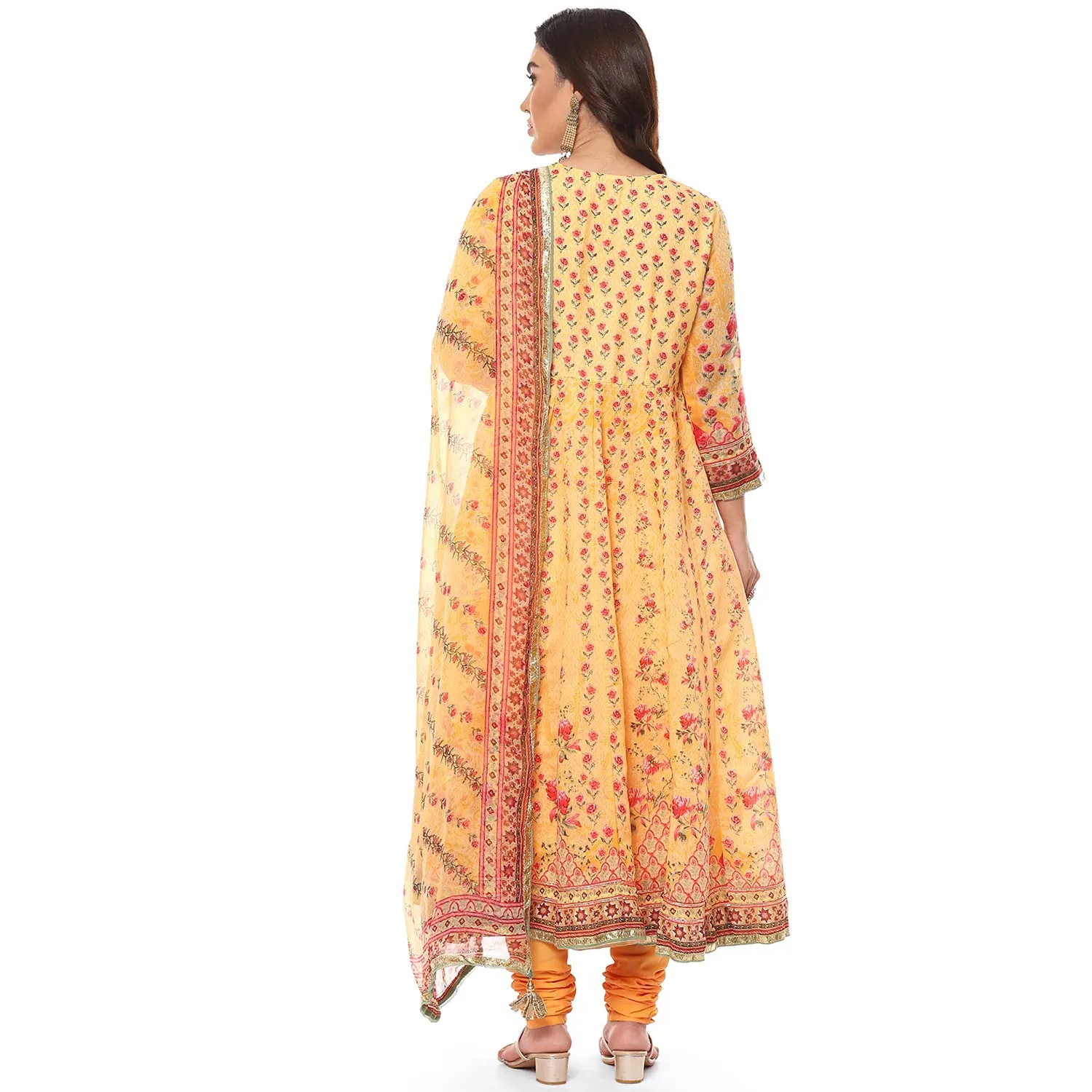 BIBA Polyester Women's Printed Fitted Salwar Kurta Dupatta(Skdshahi Ph7785_Yellow_38)