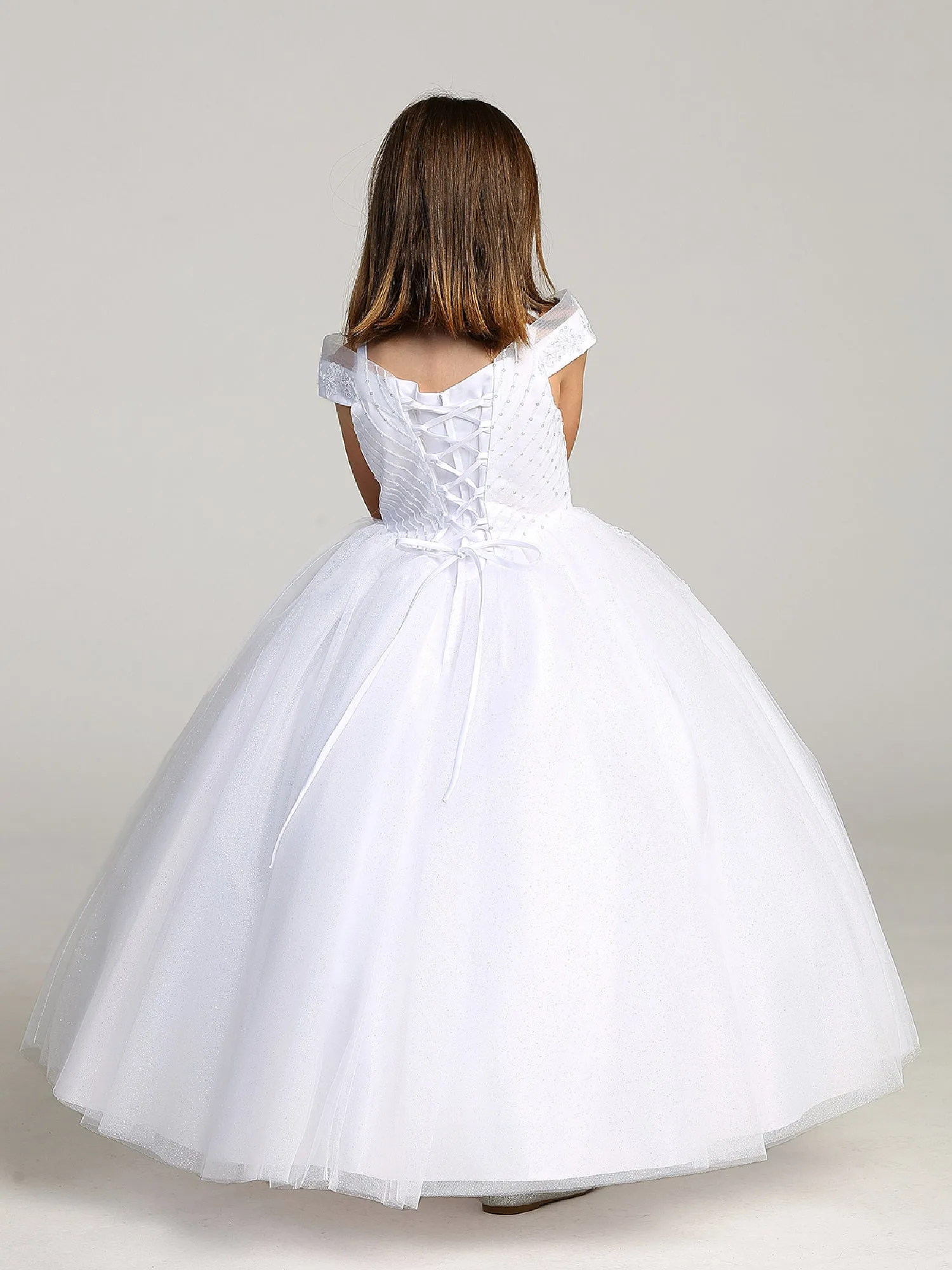 Big Girls White Chevron Beading Off Shoulder Pageant Dress 8-18