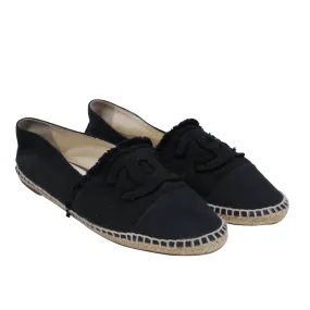 Black Denim Canvas Slip On CC Logo Espadrilles