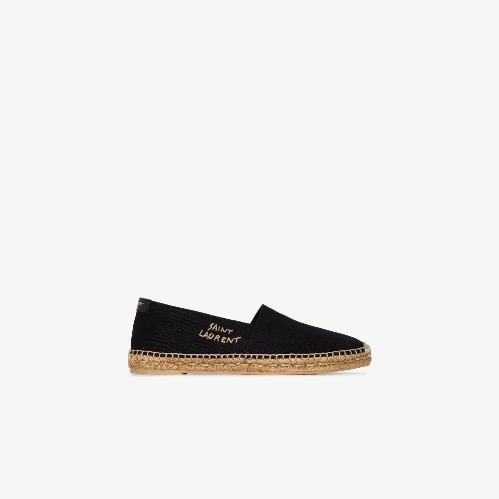 Black embroidered logo espadrilles