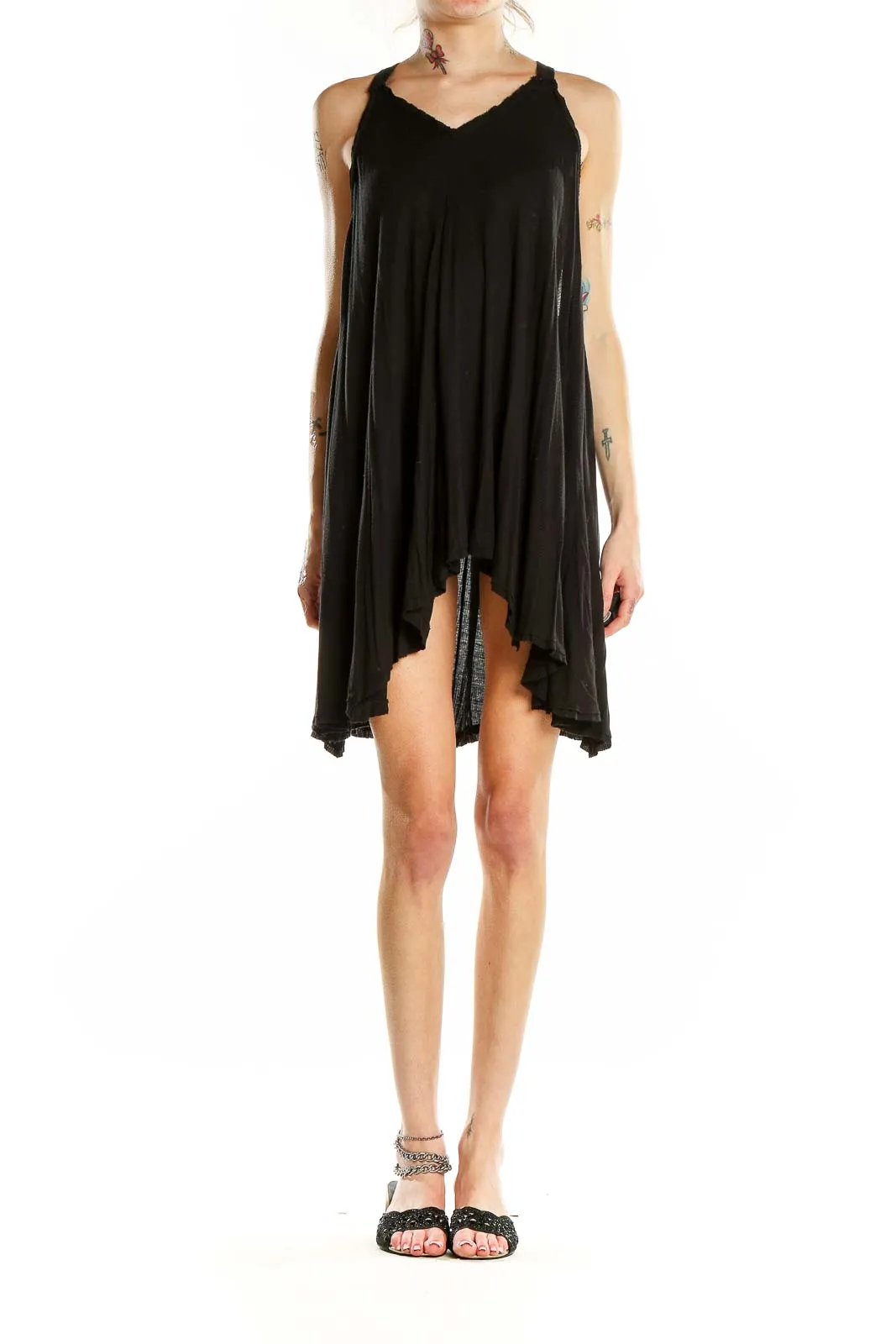 Black Flowy Viscose Mini Dress