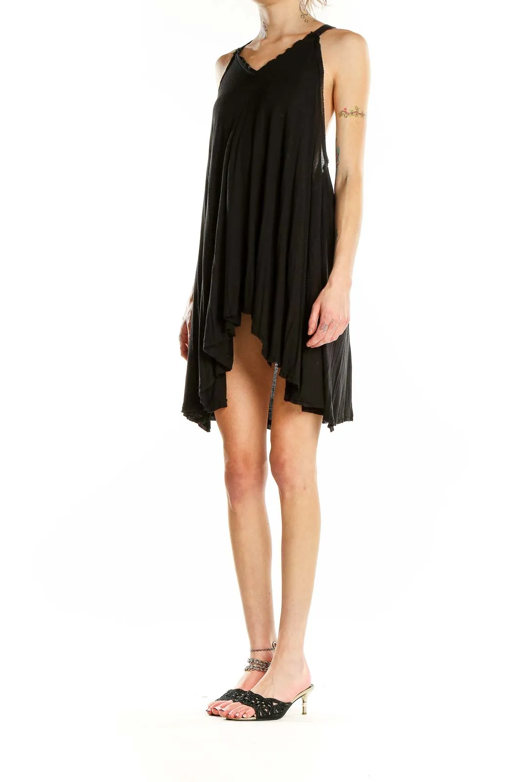 Black Flowy Viscose Mini Dress