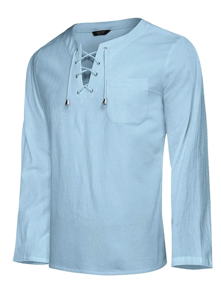 Breathable Solid Drawstring Cotton Linen Shirt (US Only)