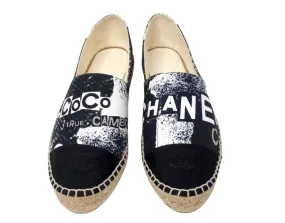 Chanel Black & White Printed Canvas Grosgrain 31 Rue Cambon Espadrilles