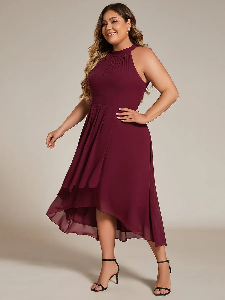 Chic Lila | Flowy Plus Size Halter Neck Chiffon Midi Wedding Guest Dress