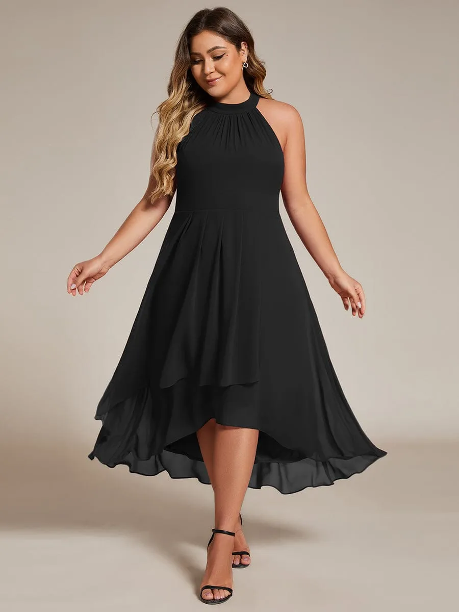 Chic Lila | Flowy Plus Size Halter Neck Chiffon Midi Wedding Guest Dress