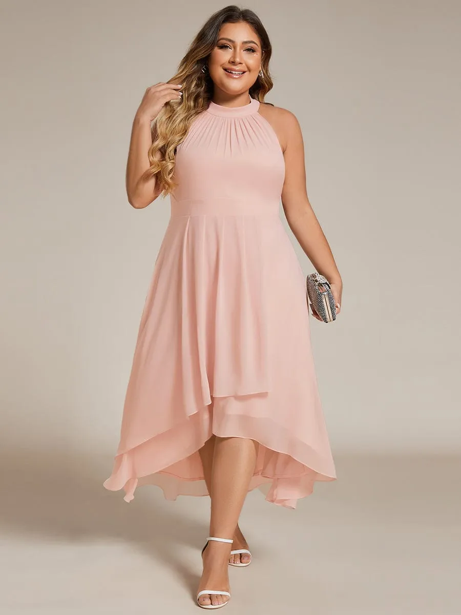 Chic Lila | Flowy Plus Size Halter Neck Chiffon Midi Wedding Guest Dress