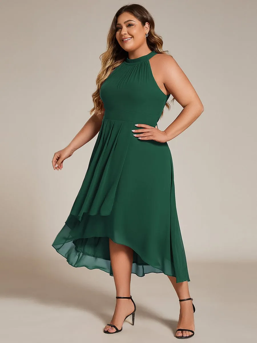 Chic Lila | Flowy Plus Size Halter Neck Chiffon Midi Wedding Guest Dress