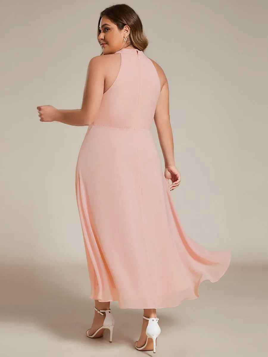 Chic Lila | Flowy Plus Size Halter Neck Chiffon Midi Wedding Guest Dress