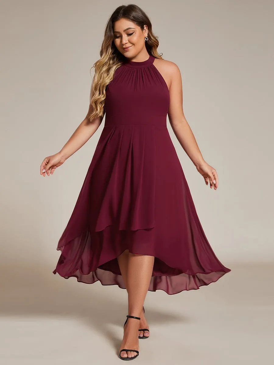 Chic Lila | Flowy Plus Size Halter Neck Chiffon Midi Wedding Guest Dress