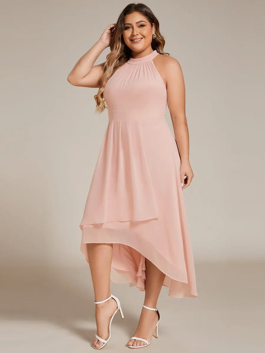 Chic Lila | Flowy Plus Size Halter Neck Chiffon Midi Wedding Guest Dress