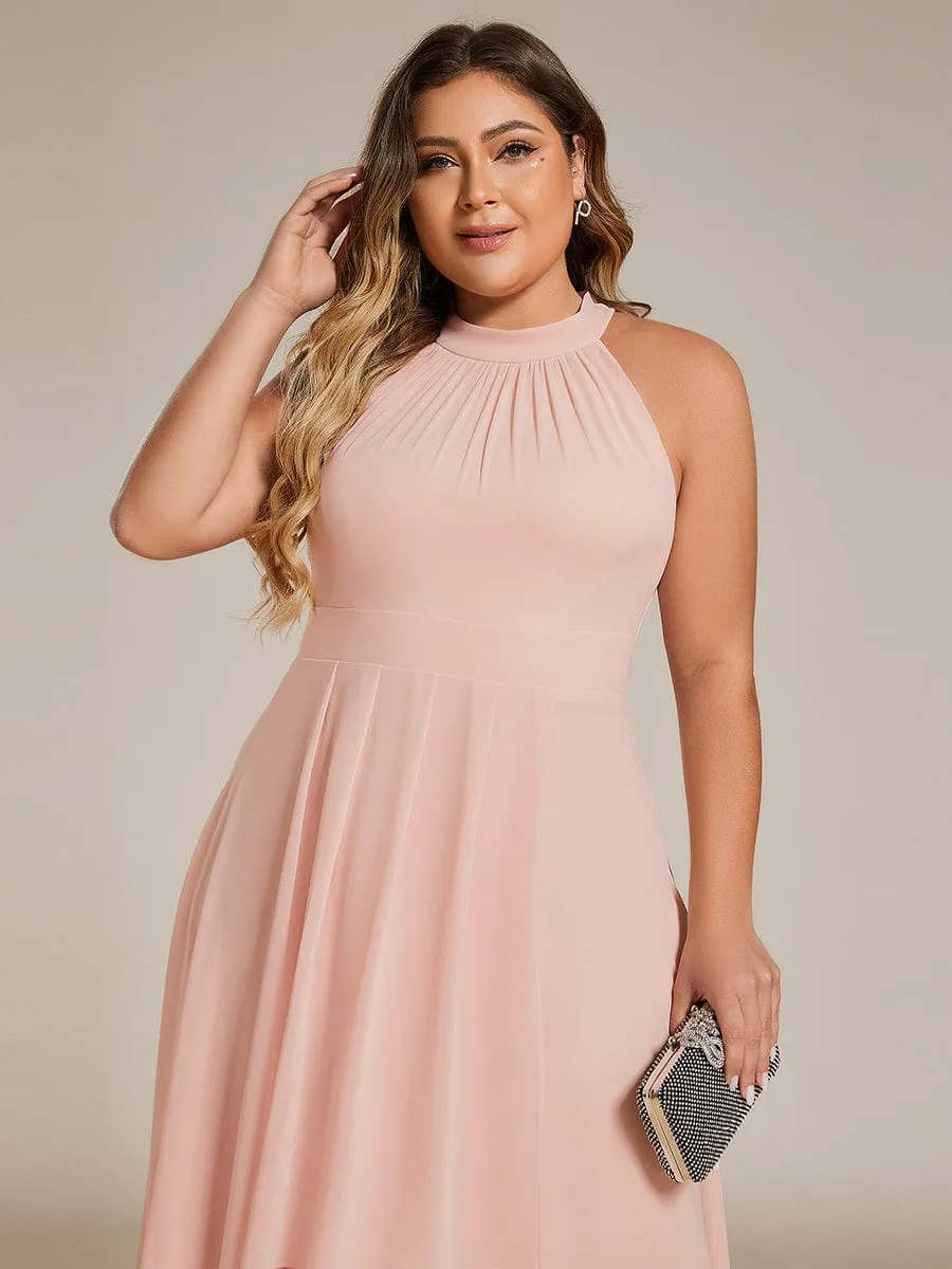 Chic Lila | Flowy Plus Size Halter Neck Chiffon Midi Wedding Guest Dress