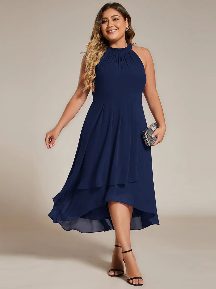 Chic Lila | Flowy Plus Size Halter Neck Chiffon Midi Wedding Guest Dress