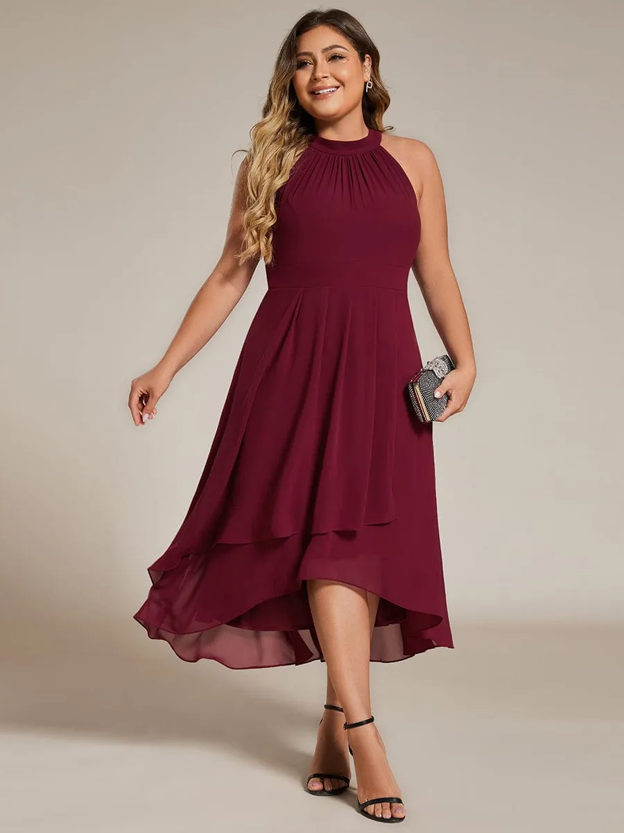 Chic Lila | Flowy Plus Size Halter Neck Chiffon Midi Wedding Guest Dress