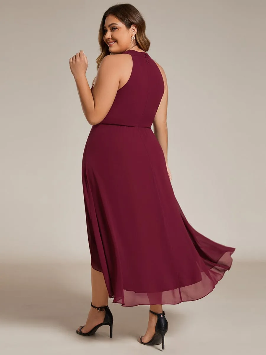 Chic Lila | Flowy Plus Size Halter Neck Chiffon Midi Wedding Guest Dress