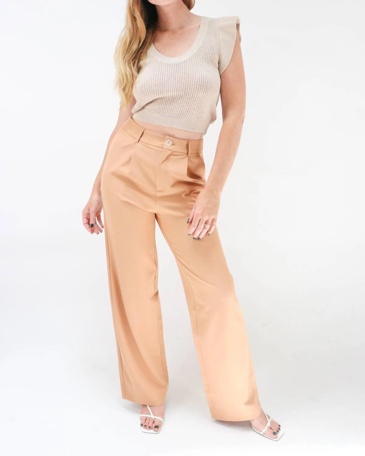 City Of Art Wide Leg High Waisted Trousers in Tan