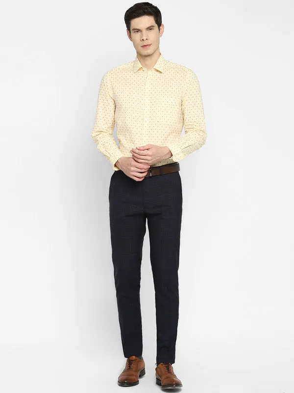 Cotton Linen Light Yellow Slim Fit Printed Shirts