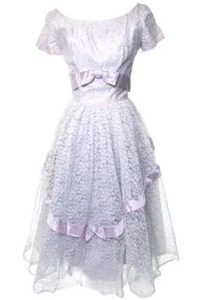 Dead Stock Bridal Originals 1950s Vintage Dress Purple Tulle Satin Bows Size 2