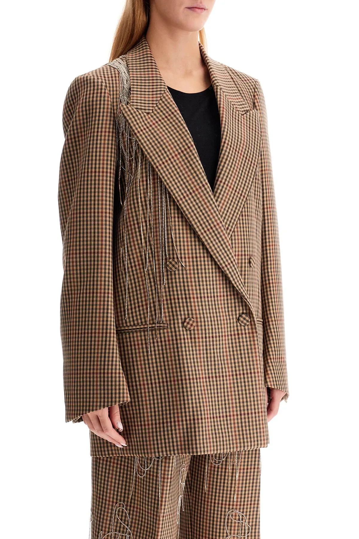 Dries Van Noten Blink Plaid Blazer With Crystal Chains