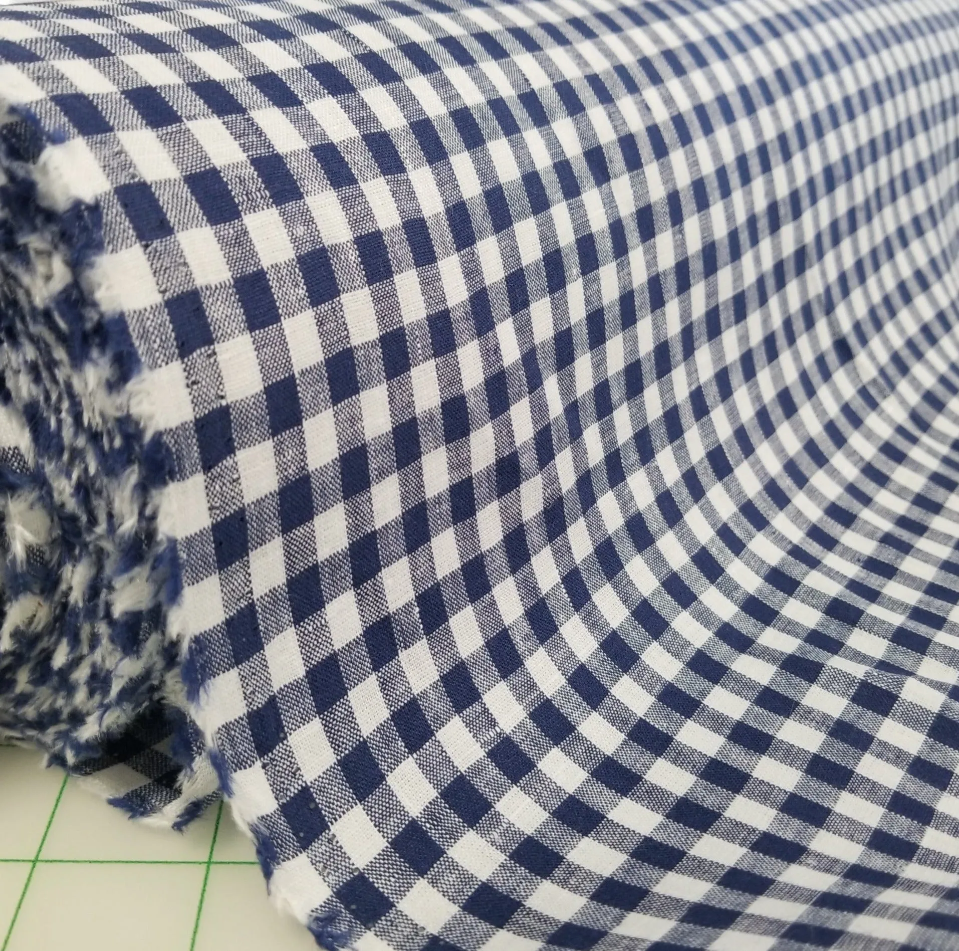 End of BOlt: 2-5/8th yards of  Small Gingham Plaid Navy 100% Pure Irish Linen Woven  From S. Bryson Mill142 GSM-remnant