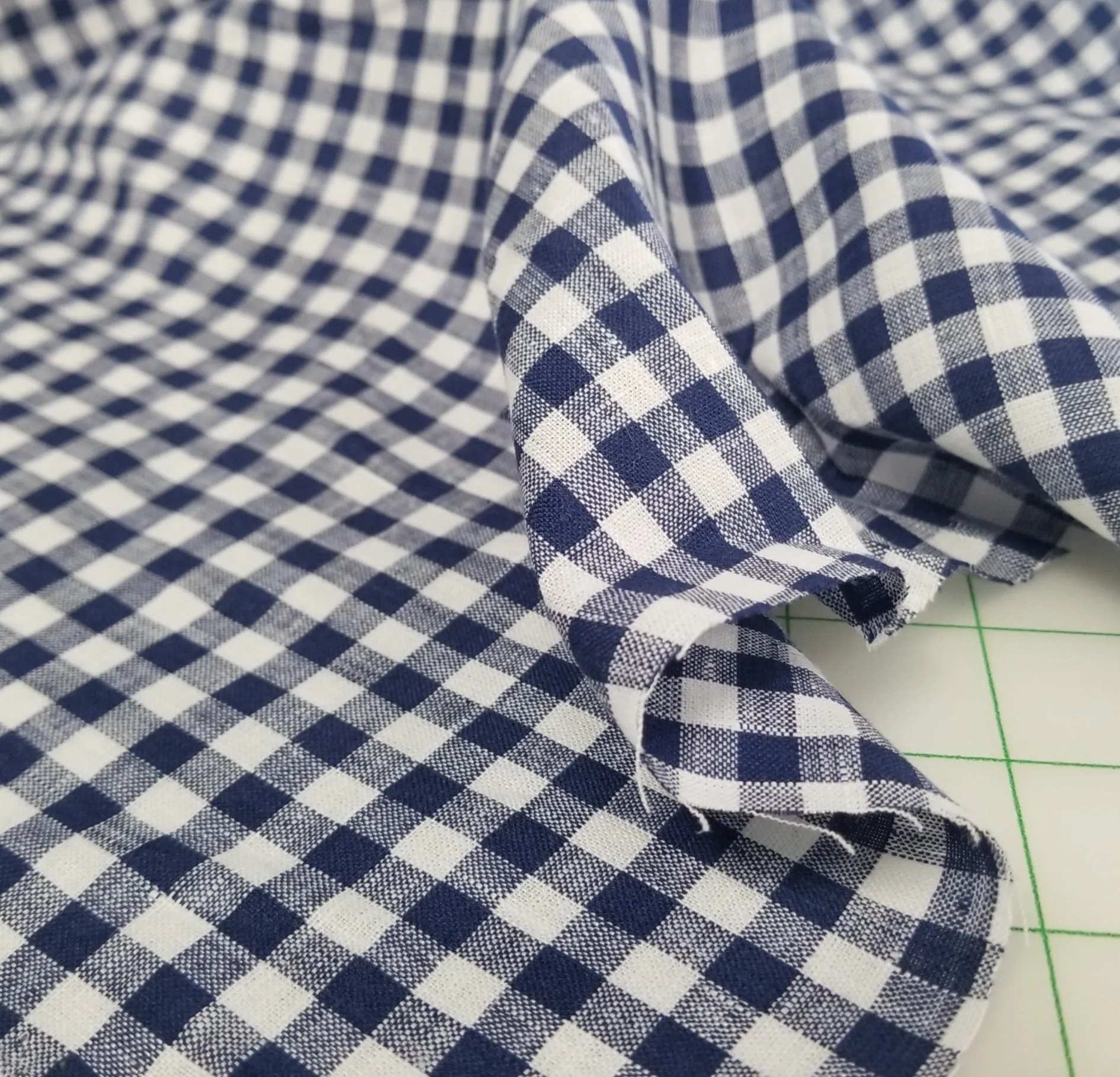 End of BOlt: 2-5/8th yards of  Small Gingham Plaid Navy 100% Pure Irish Linen Woven  From S. Bryson Mill142 GSM-remnant