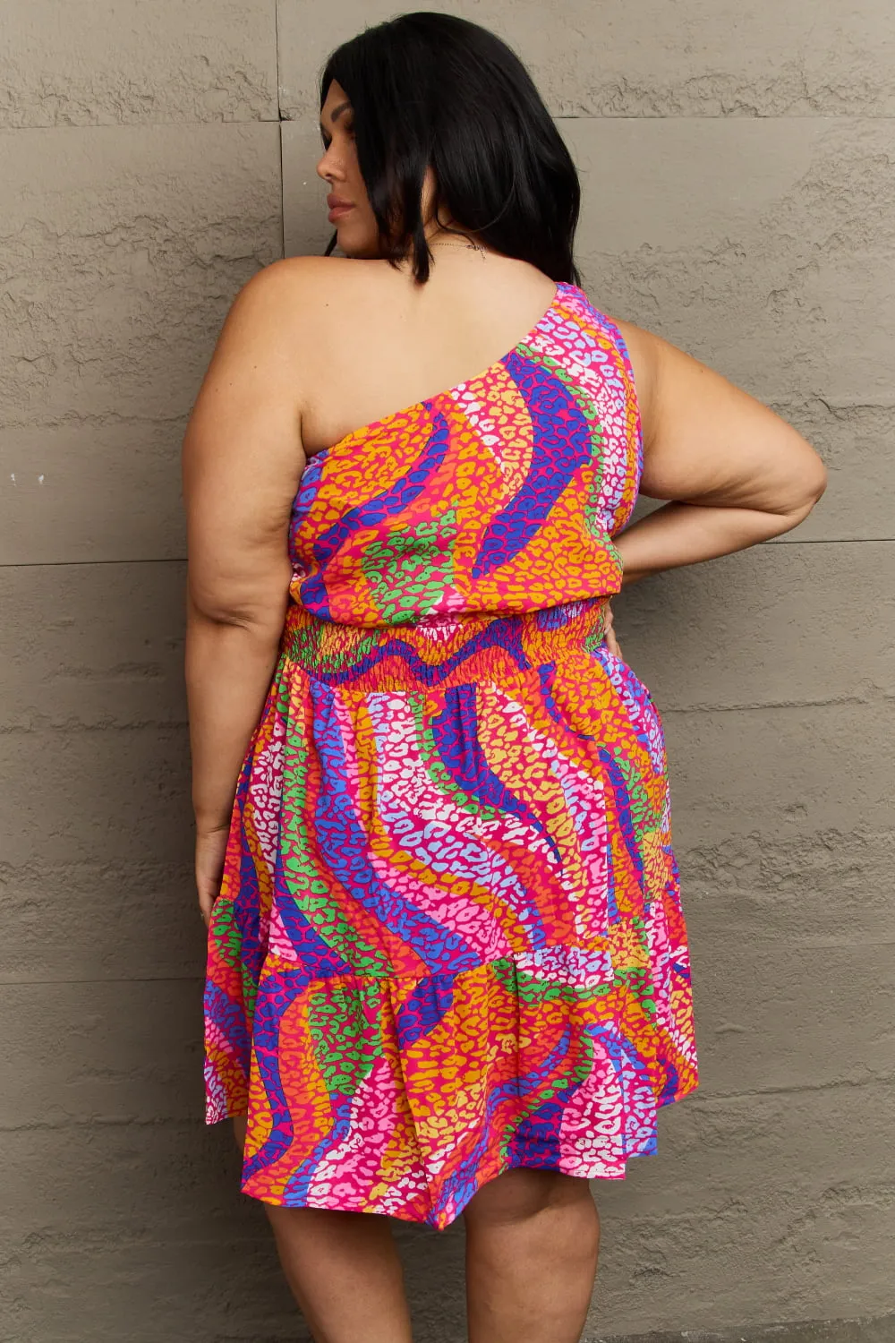 Fall Back Plus Size One Shoulder Mini Tiered Dress