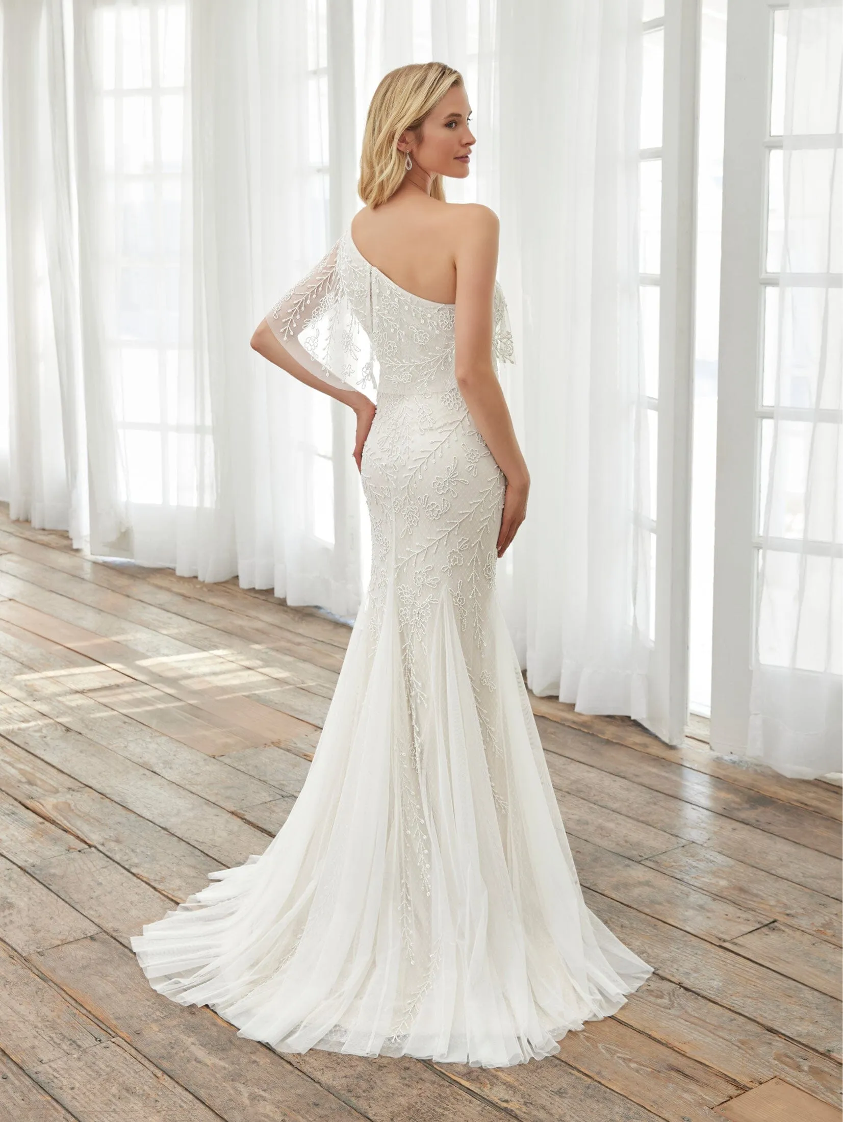 Fitted One Shoulder Bridal Dress by Adrianna Papell 40403