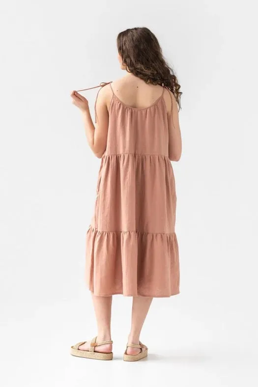 Flowy Midi Linen Dress Praslin Ash rose