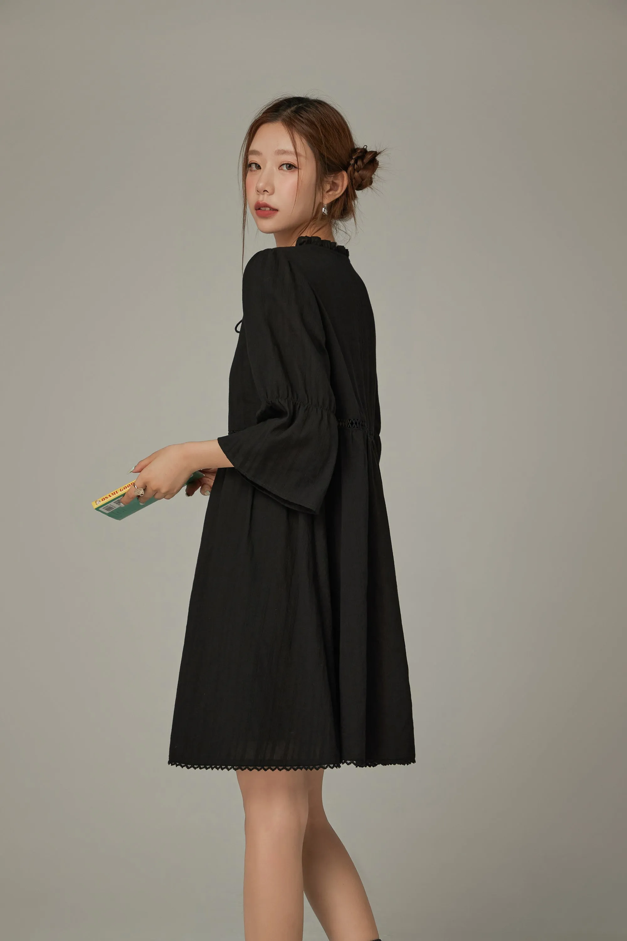 Frill Laceup Flowy Sleeve Dress