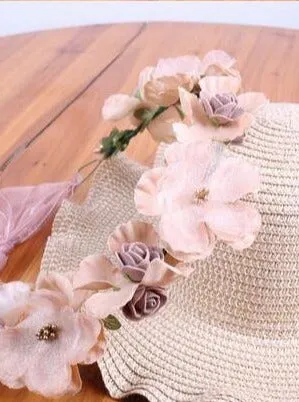 Girls Floral Ruffle Brim Straw Hat