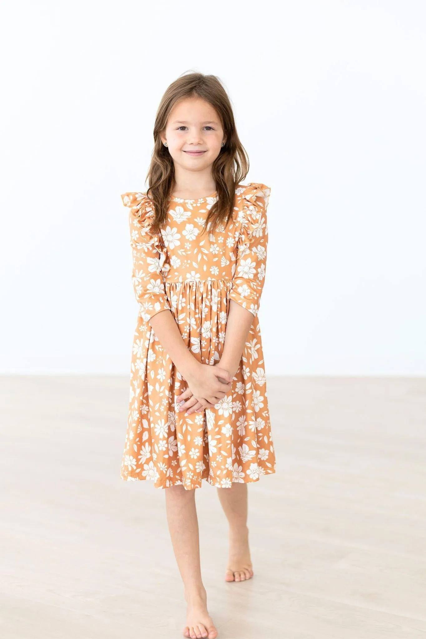 Golden Blooms Ruffle Twirl Dress