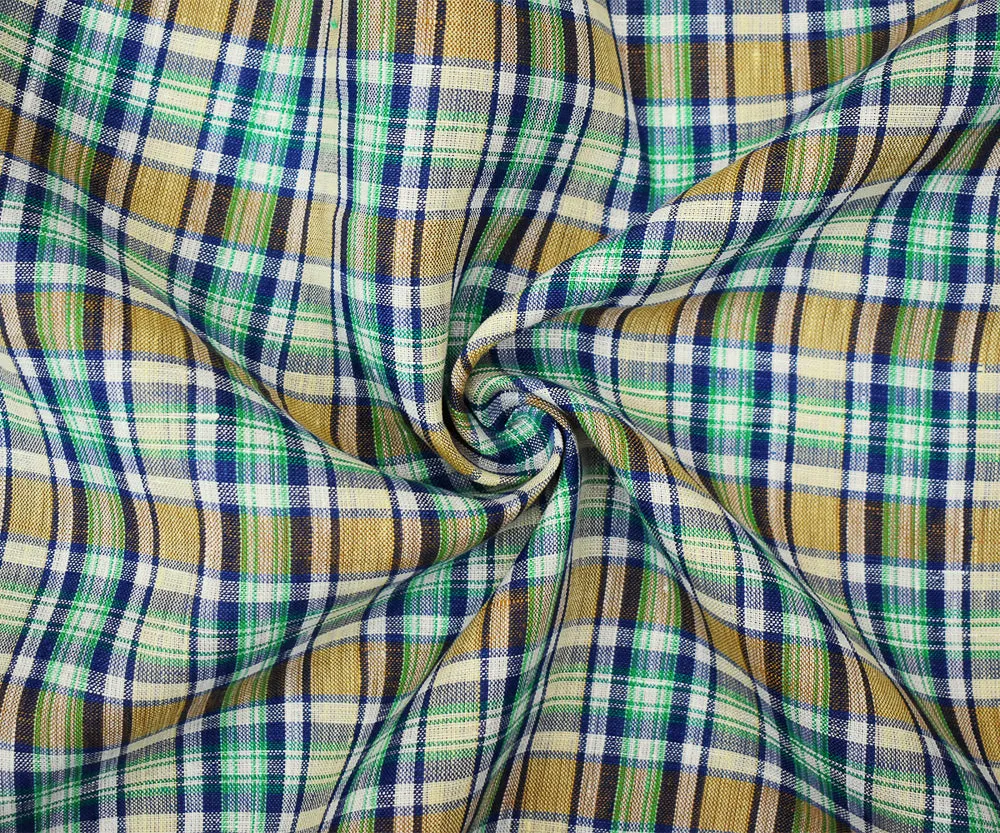 Green-Blue-Multi Plaid Linen Woven Fabric