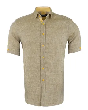 Green Flora Plain Linen Short Sleeve Shirt