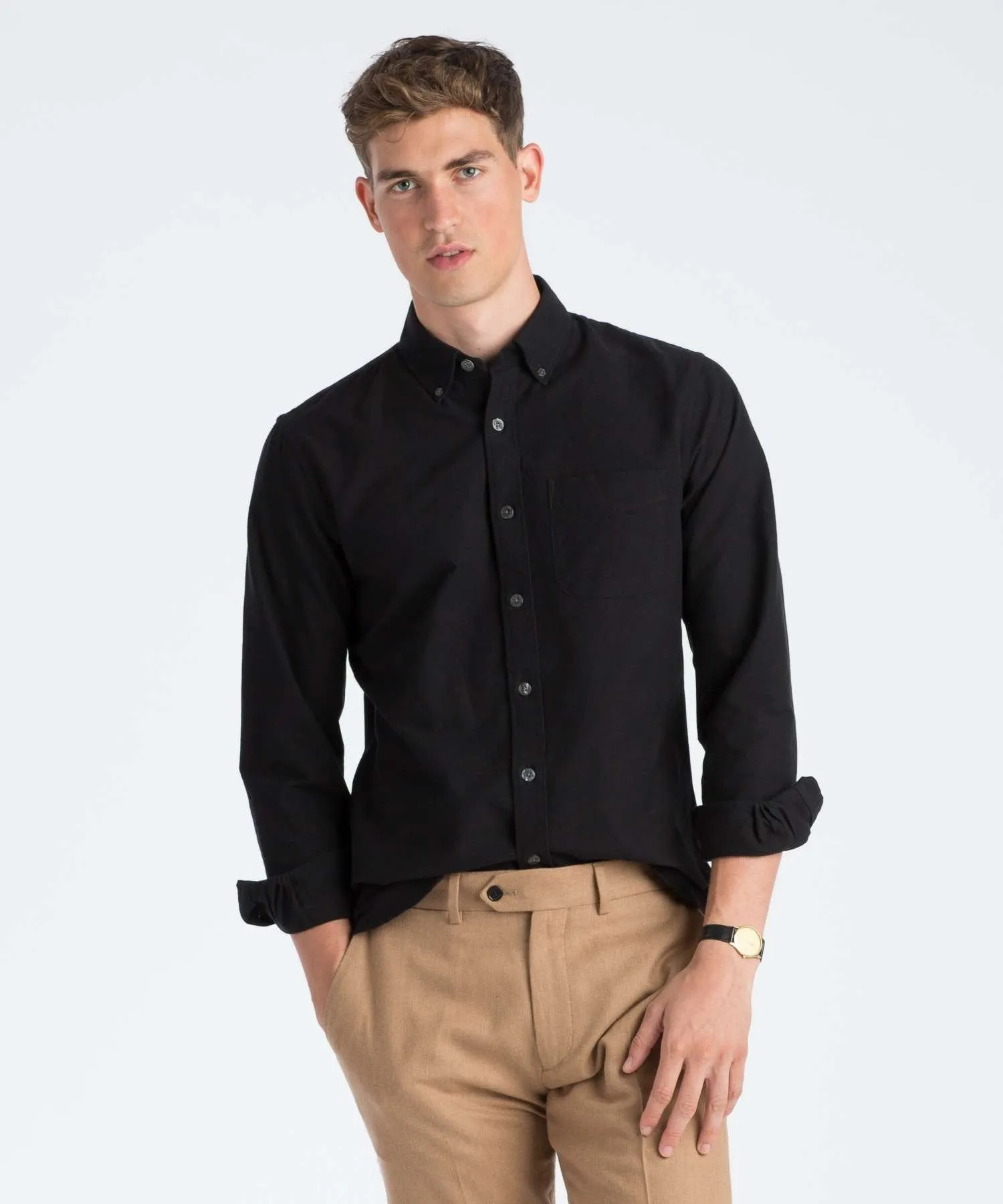 Japanese Selvedge Oxford Button Down Shirt in Black