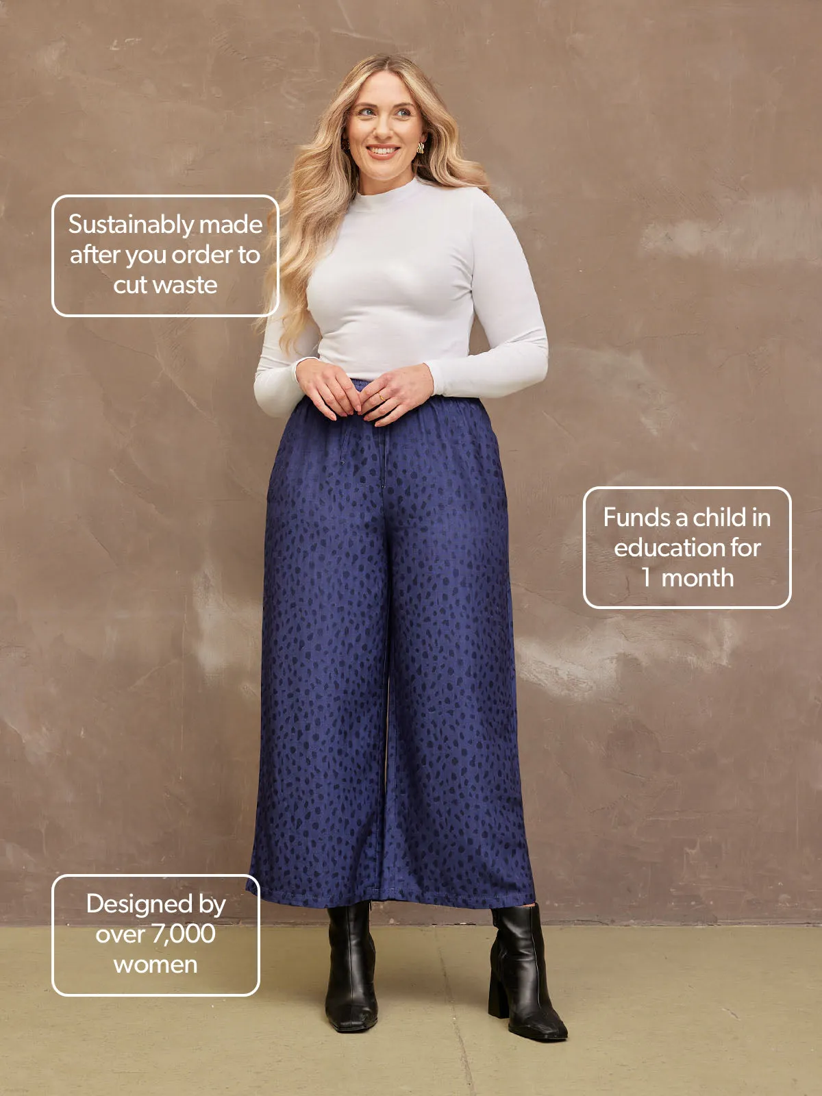 Jo - Wide Leg Satin Trousers - Navy