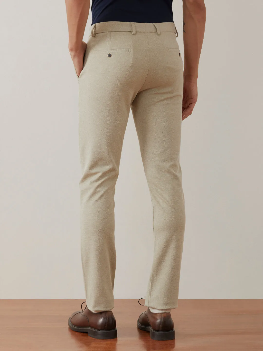 Light Yellow Plain Bi-Stretch Trousers