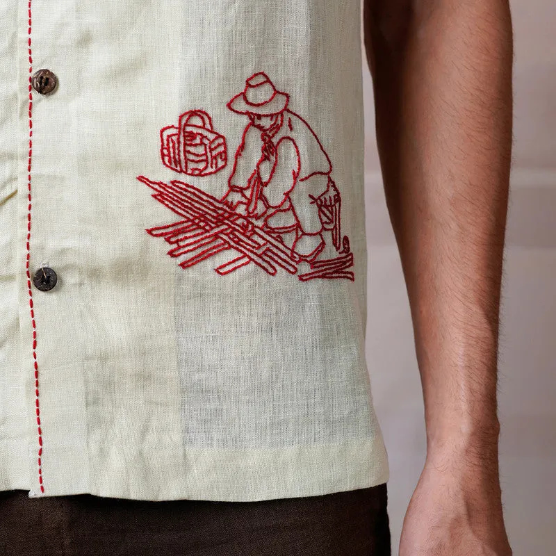 Linen Embroidered Shirt | Unisex | Beige