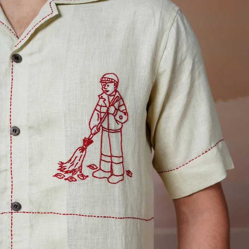 Linen Embroidered Shirt | Unisex | Beige